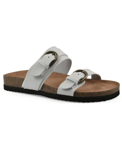 White Mountain Women's Hardball Round Toe Flat Sandals In White Leather