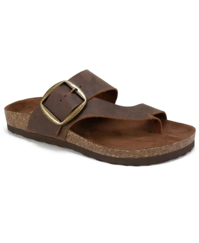 White Mountain Harley Womens Buckle Slip On Footbed Sandals In Brown,leather
