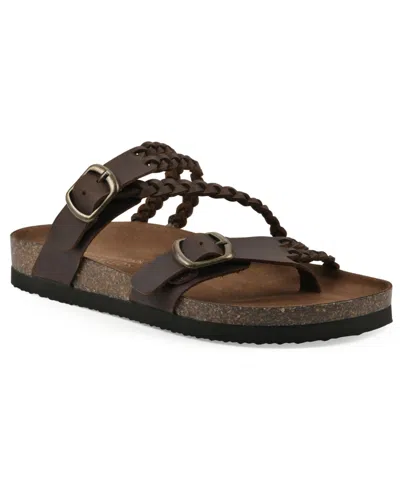 White Mountain Women's Haziest Round Toe Flat Sandals In Brown Leather