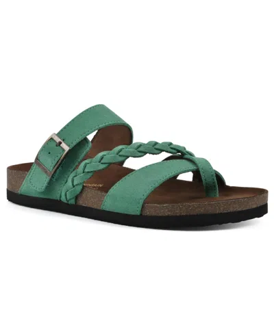 White Mountain Women's Hazy Footbed Sandals In Classic Green Leather