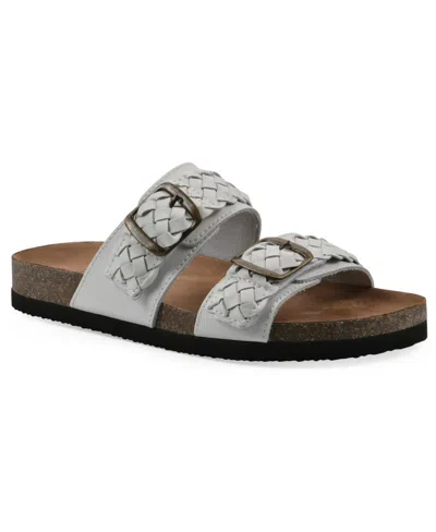 White Mountain Women's Hey Hey Round Toe Flat Sandals In White Leather