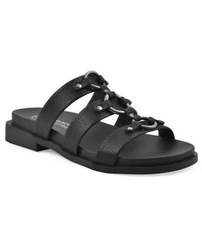 White Mountain Women's Koala Slip-on Flat Sandals In Black Smooth
