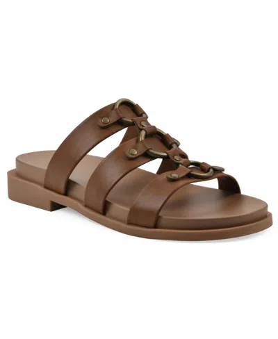 White Mountain Women's Koala Slip-on Flat Sandals In Dark Tan Smooth