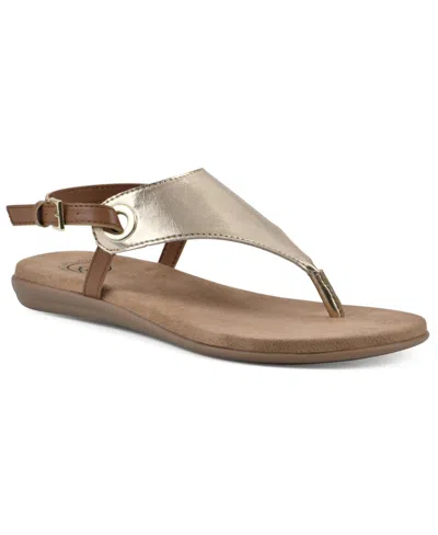 White Mountain Women's London Thong Flat Sandals In Gold Smooth