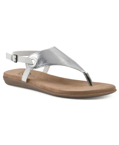 White Mountain Women's London Thong Flat Sandals In Silver Smooth