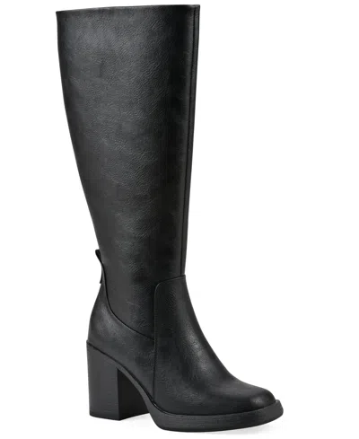 White Mountain Women's Mackle Tall Shaft Wide Calf Block Heel Boots In Black