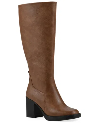 White Mountain Women's Mackle Tall Shaft Wide Calf Block Heel Boots In Brown