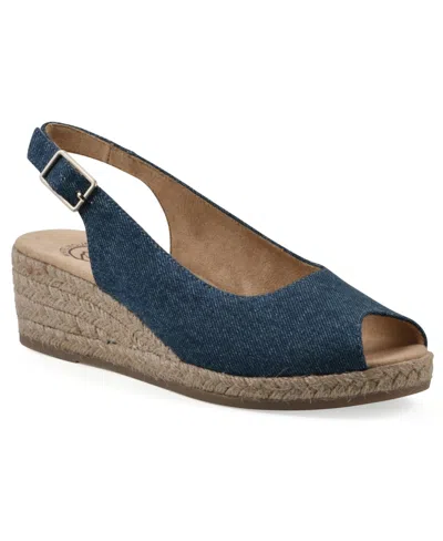 White Mountain Women's Maize Espadrille Wedge Sandals In Dark Blue Denim Fabric