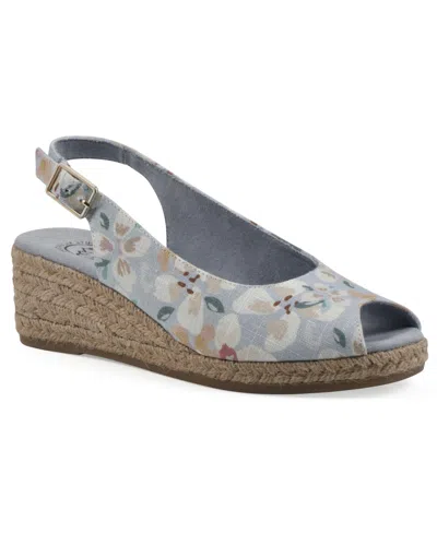 White Mountain Women's Maize Espadrille Wedge Sandals In Light Blue Floral Fabric