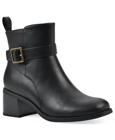 White Mountain Narrows Womens Faux Leather Block Heel Ankle Boots In Black Burnished Smooth