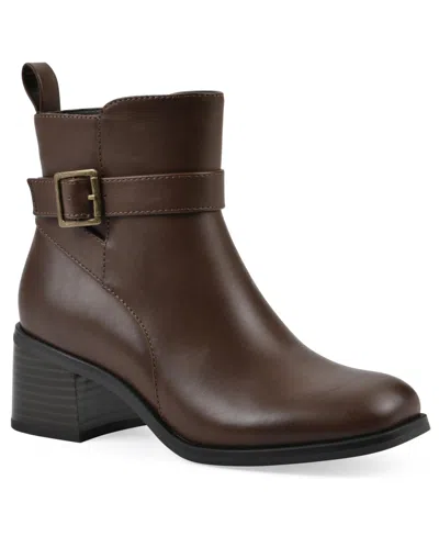 White Mountain Women's Narrows Heeled Booties In Mocha Burnished Smooth