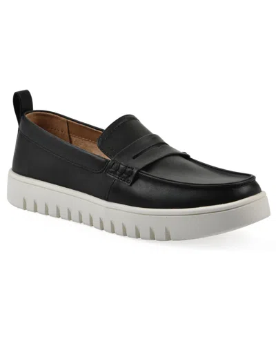 White Mountain Women's Nonna Round Toe Penny Loafers In Black Burnished Smooth