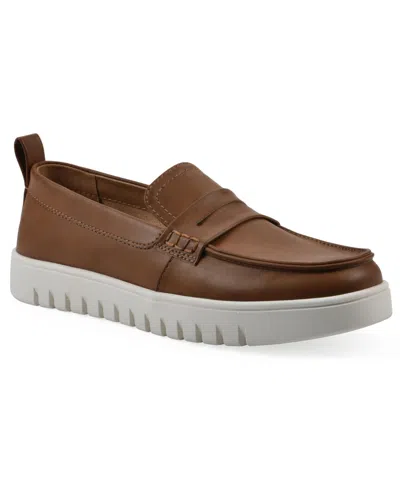White Mountain Women's Nonna Round Toe Penny Loafers In Dark Tan Burnished Smooth
