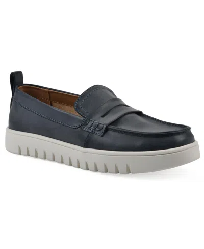 White Mountain Women's Nonna Round Toe Penny Loafers In Navy Burnished Smooth