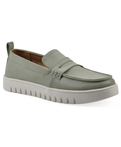 White Mountain Women's Nonna Round Toe Penny Loafers In Sage Green Burnished Smooth