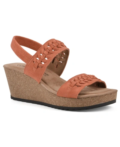 White Mountain Pretreat Wedge Sandals In Aperol Spritz Leather