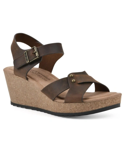 White Mountain Women's Prezo Footbed Wedge Sandals In Brown Leather