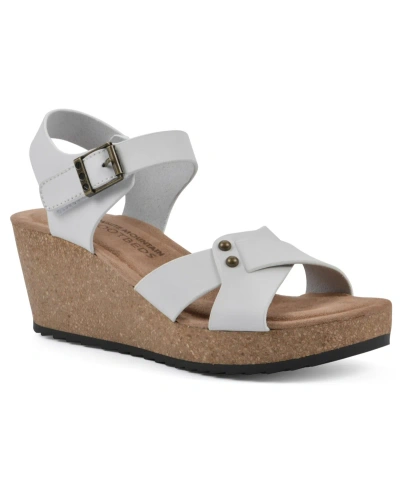 White Mountain Women's Prezo Footbed Wedge Sandals In White Leather