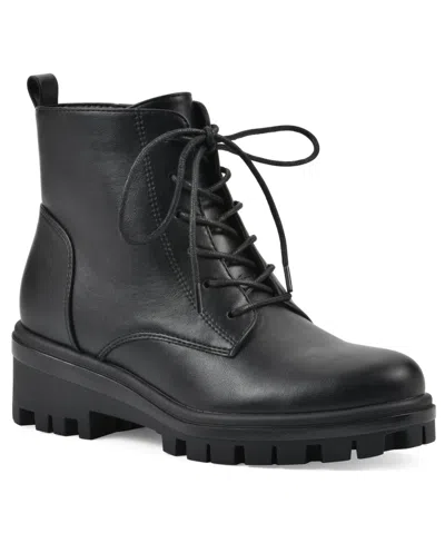 White Mountain Women's Tappy Lug Sole Combat Boots In Black Smooth