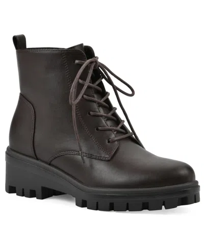 White Mountain Women's Tappy Lug Sole Combat Boots In Brown Smooth