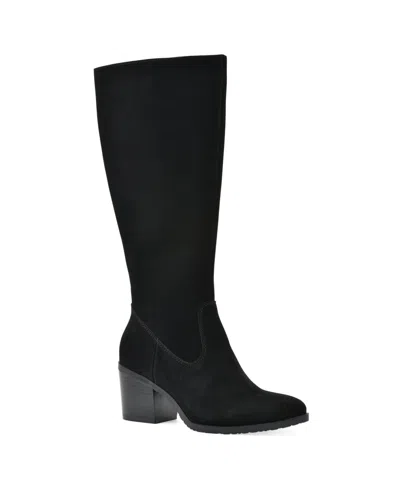 White Mountain Women's Tater Heeled Tall Shaft Boots In Black Suede