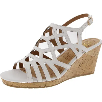 White Mountain Womens Cut-out Faux Leather Wedge Sandals In White