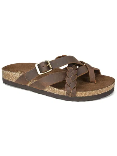 White Mountain Womens Leather Braided Slide Sandals In Brown