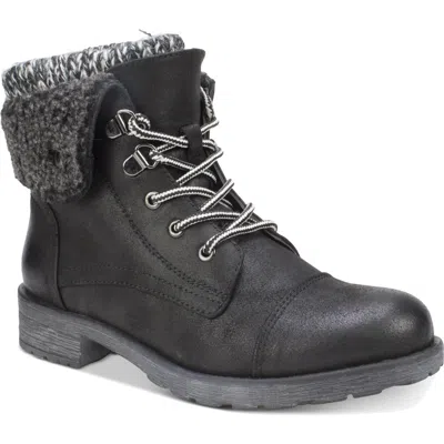 White Mountain Womens Mixed Media Lug Sole Lace-up Boot In Black