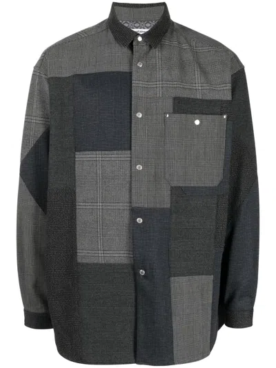 White Mountaineering Checked Button-up Jacket In Black