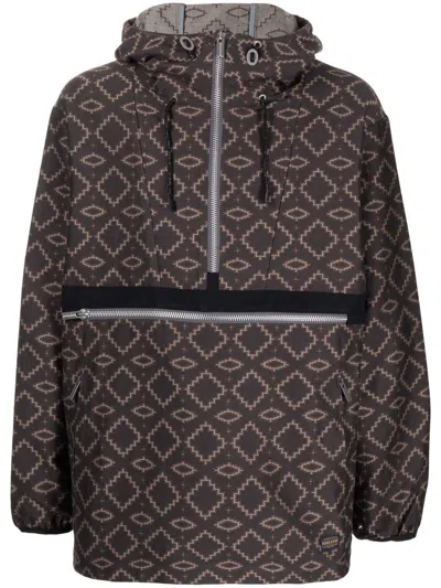 White Mountaineering Geometric Pattern Half-zipped Jacket In 褐色