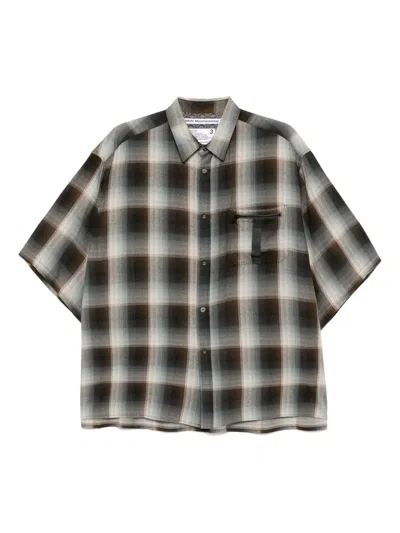 White Mountaineering Mid Gusset-sleeved Checked T-shirt In Gray