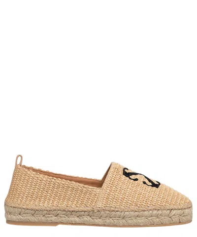 Pre-owned White Off- Espadrilles Damen Owib018s24mat0016110 Beige Baumwolle Logo Schuhe In Neutral