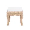 White Rowan 19.7" Bohemian Designer Woven Rattan/wood Vanity Stool,  Cushion With Natural Frame
