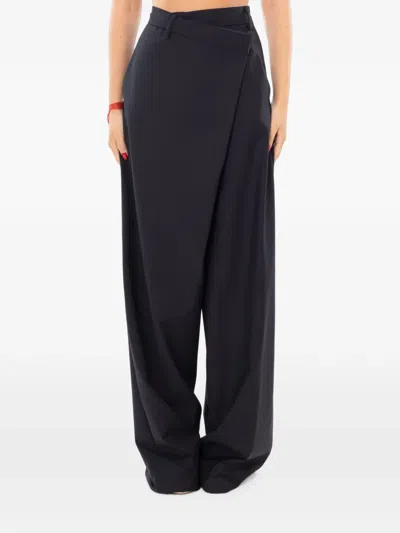 White Sand Asymmetric Wrap-front Trousers In Black