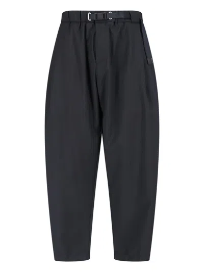 White Sand Beige Relaxed Fit Cropped Matte Trousers In Black