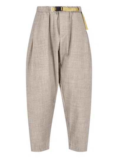 White Sand Beige Relaxed Tapered Textured Fabric Trousers In Neutral