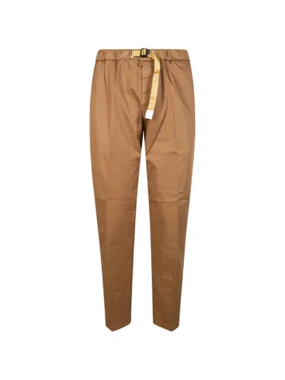 White Sand Belt Gabardine Trousers In Brown
