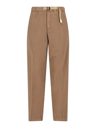 White Sand Light Brown Straight-leg Pants With Adjustable Waistband