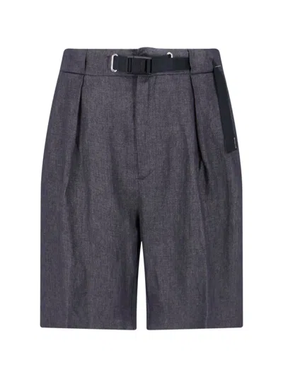 White Sand Belt Pleated Shorts In Gray