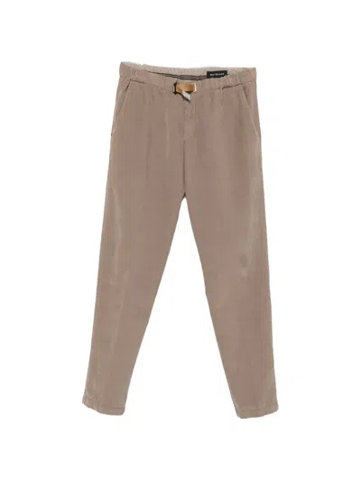 White Sand Belted Corduroy Tapered Trousers In Neutral