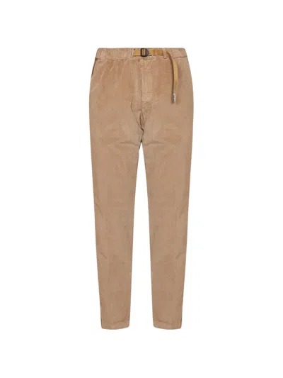 White Sand Belted Corduroy Trousers In Neutral