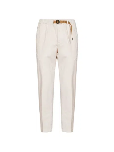 White Sand Belted Corduroy Trousers In Neutral