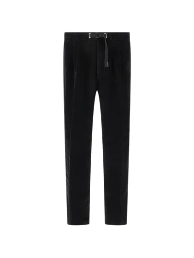 White Sand Belted Corduroy Trousers In Black