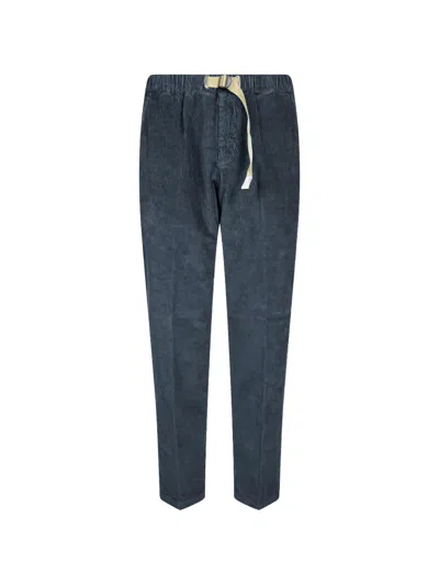 White Sand Belted Corduroy Trousers In Blue