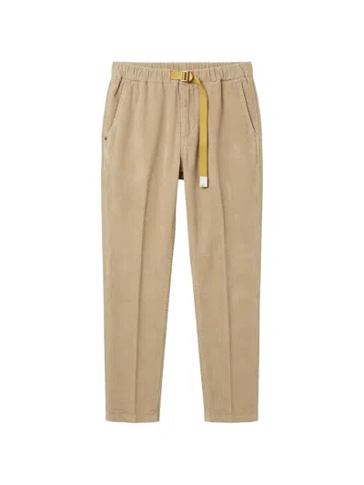 White Sand Belted Corduroy Trousers In Brown