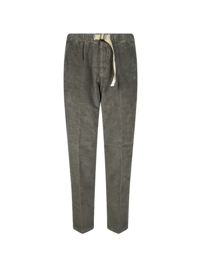 White Sand Corduroy Elastic Waistband Pants In Gray
