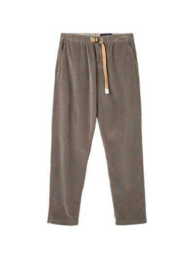 White Sand Belted Corduroy Trousers In Gray