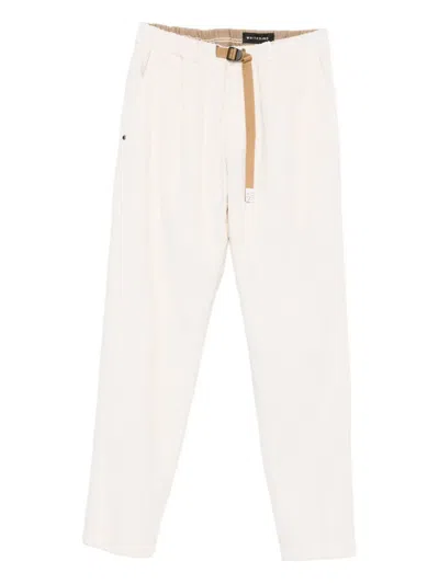 White Sand Belted Corduroy Trousers In Neutral