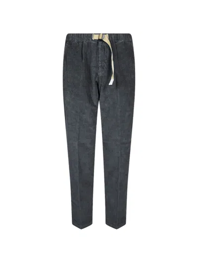 White Sand Belted Corduroy-effect Trousers In Grau
