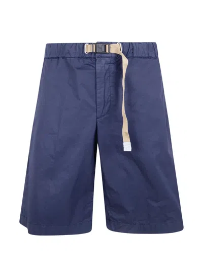 White Sand Belted Cotton Shorts In Blue